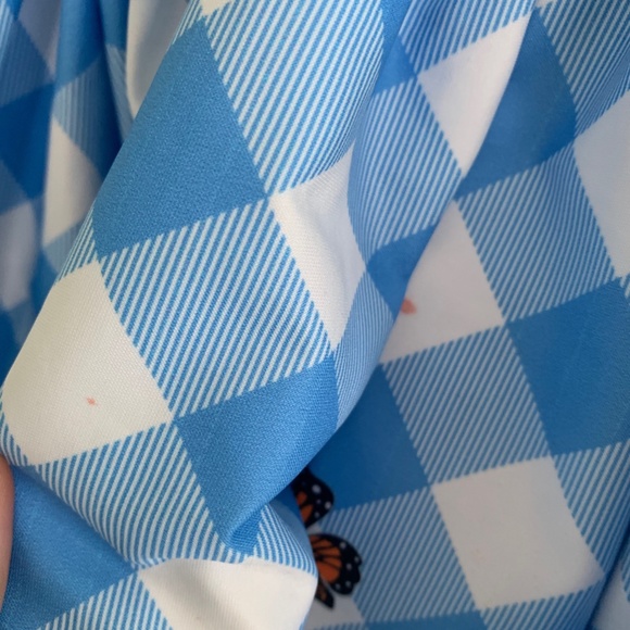 Unique Vintage Blue Gingham & Butterfly Darcy Swing Dress - Picture 6 of 6